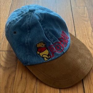 Vintage Winnie the Pooh Embroidered Denim & Brown Suede Cap